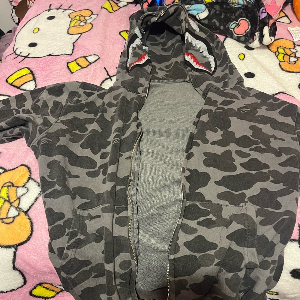 Bape Gray Camouflage Shark Hoodie